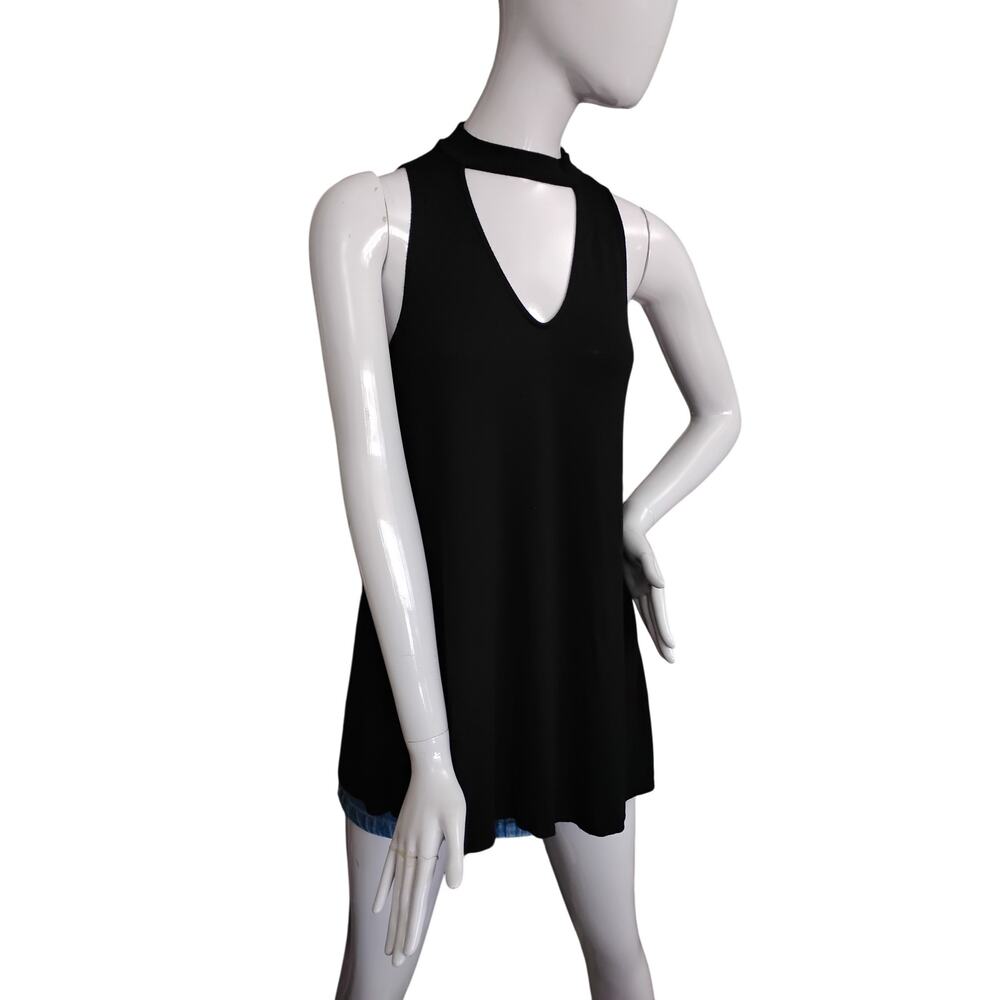 Pleione Tunic Size Small Black Sleeveless Large Cutout Below Neckline Jersey